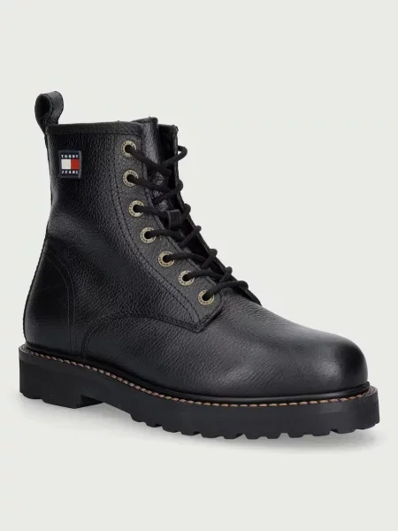 Tommy Jeans παπούτσια Γυναικεία δερμάτινα ARCHIVE TUMBLE LACE UP WARM μαύρο