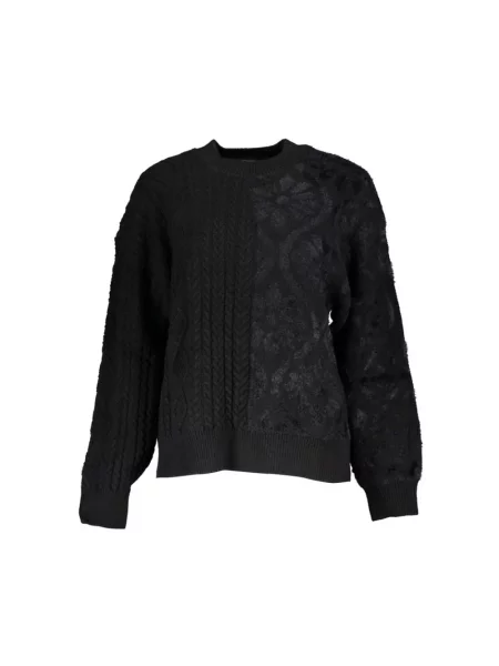 Dzianinowy sweter z golfem Desigual z wysokim kołnierzem elegancki czarny