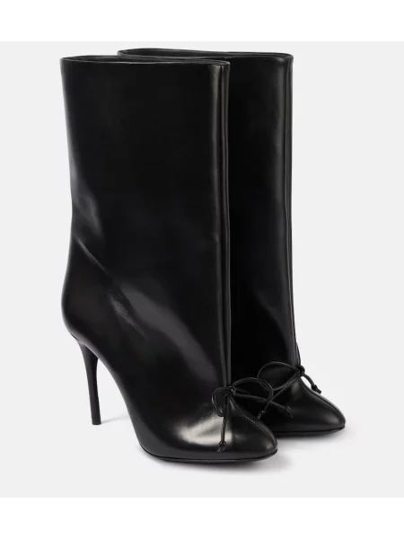 Кожени боти до глезена Alaia с панделка черно