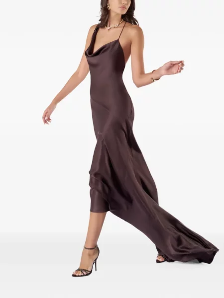 Rochie midi Il Volo cu funde asimetrică maro