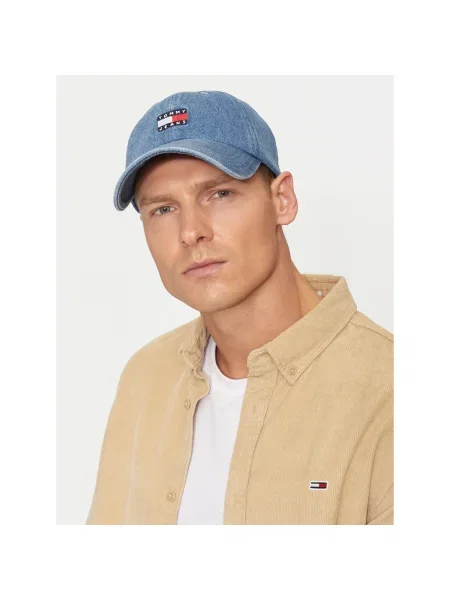 Дънкова шапка с козирка Tommy Jeans с изчистен дизайн синьо