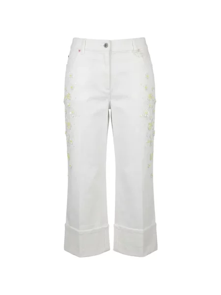 Decupat blugi Valentino Garavani cu model floral cu aplicații alb