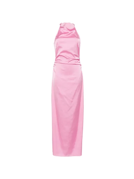 Rochie maxi Rotate Birger Christensen cu volane cu gât halter roz