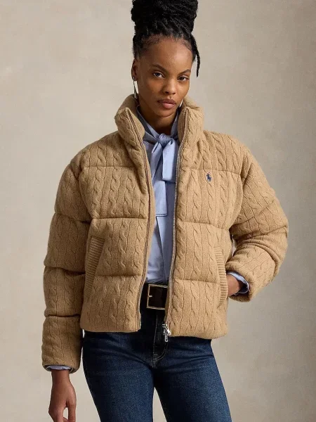 Polo Ralph Lauren prošívaná bunda s vlnou hnědá