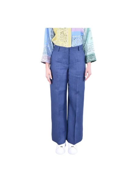 Weekend Max Mara Spodnie Kobieta Niebieski Len Spodnie z Szerokimi Nogawkami granatowe
