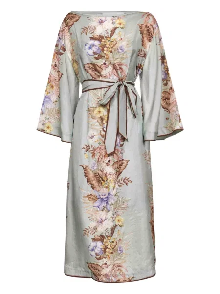 Sukienka midi Zimmermann w kwiatki z nadrukiem do kolan niebieska