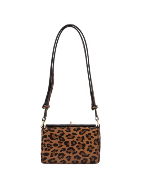 Geantă Plan C din piele cu imagine cu model leopard maro