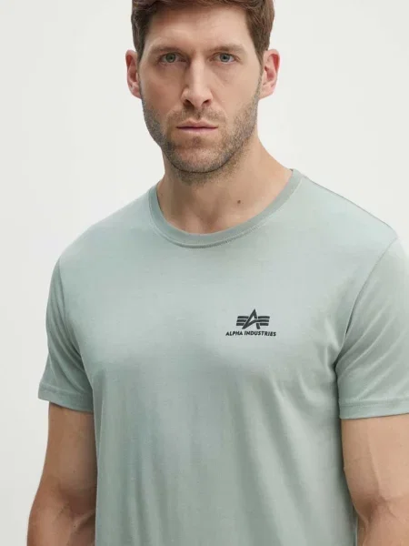 T-shirt z detalami z logo Model BASIC' Alpha Industries zielona