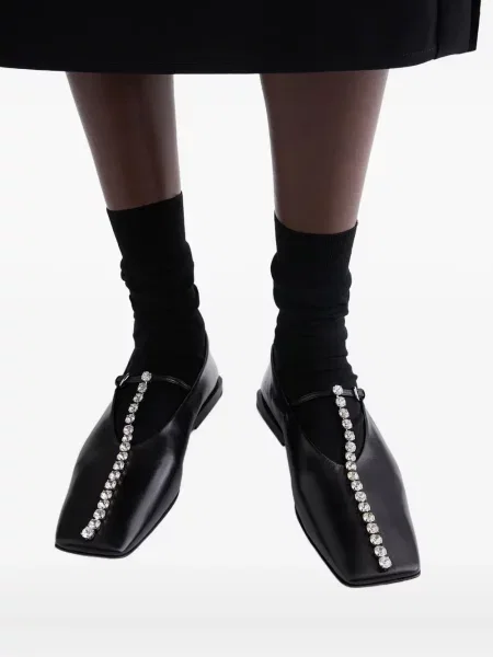 Balerini Jil Sander cu vârf pătrat de cristal negru