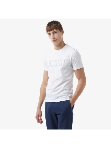 Lacoste Koszulka Slim Fit Z Okrągłym Dekoltem I Nadrukiem biały