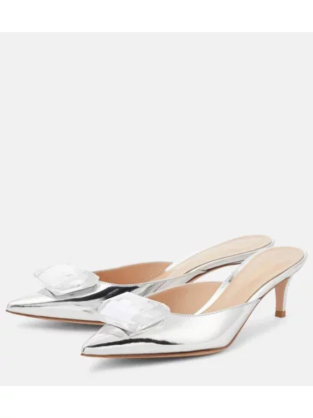 Papuci tip mules Gianvito Rossi din piele argintiu