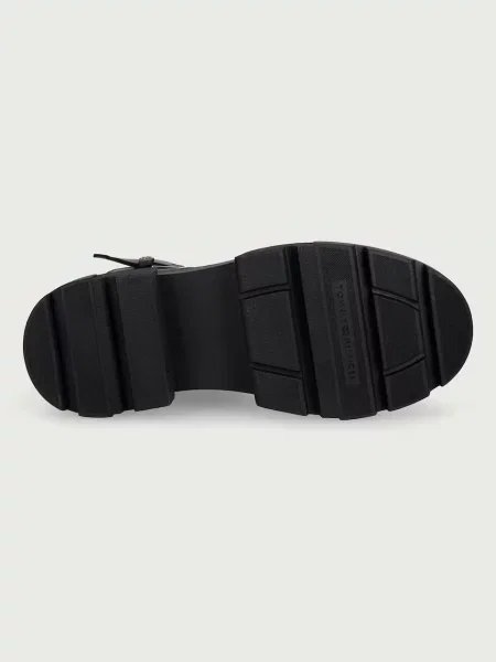 Tommy Hilfiger кубинки дамски от кожа LEATHER TH BUCKLED LACE-UP BOOT черно