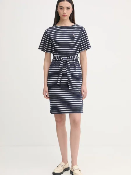 U.S. Polo Assn. sukienka BOAT NECK BOXY SLEEVE STRIPE MIDI