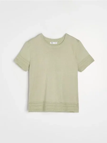 Трикотажна блуза з ажурними деталями з віскозою світло-зелений зелена