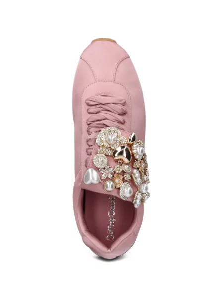 Sneakerși Jeffrey Campbell cu perle din satin roz