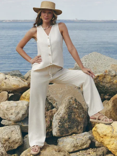 Штани повсякденні Seventeen льон/віскоза бежевий