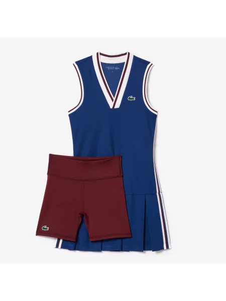 Lacoste Sukienka Z Dekoltem V Bez Rękawów Flare Fit granatowa