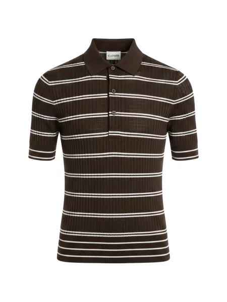 Tricou polo Closed de lână cu dungi maro