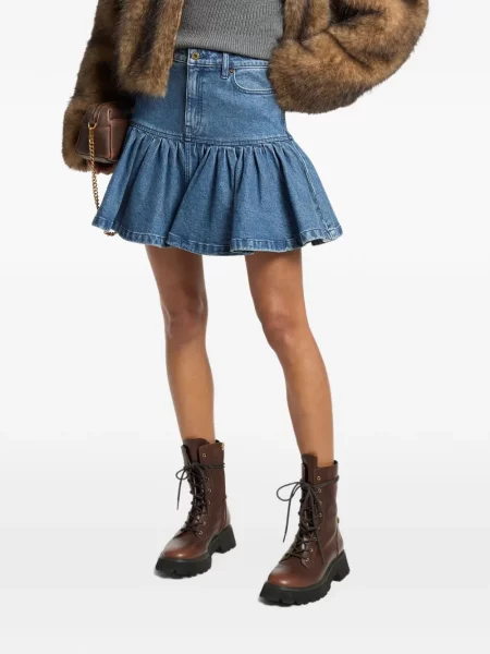 Fustă din denim Michael Kors cu volane albastru
