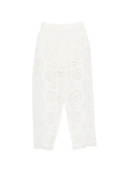 Pantaloni Sea cu broderie alb