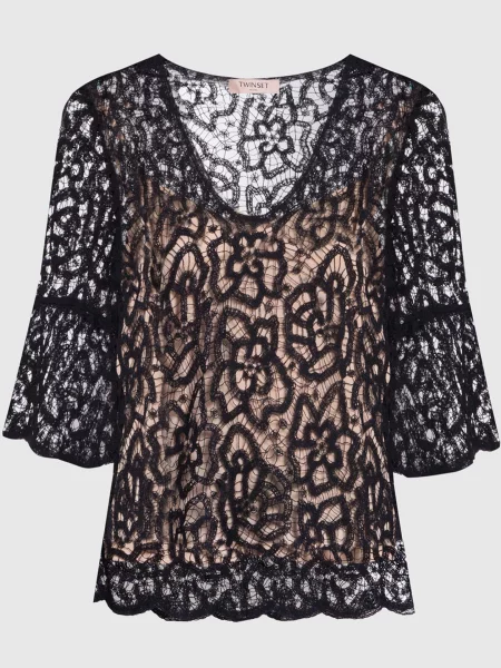 Ажурна блуза з мережива Twinset чорна