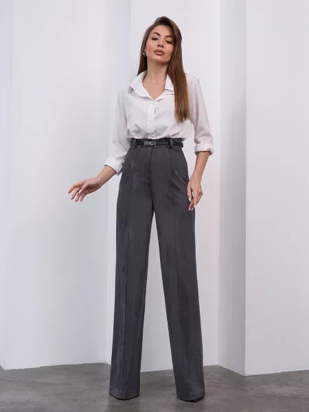 Штани повсякденні ISSA Plus темно-сірий штучна замша сірі