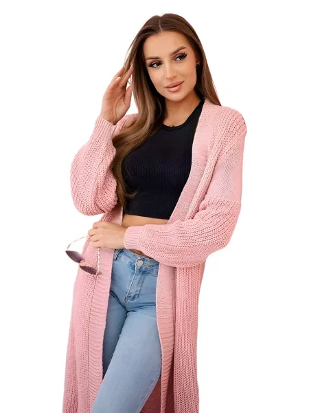 Svetr dlouhý pudrově cardigan růžový