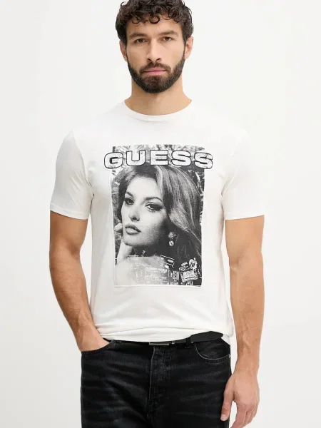 Тениска Guess с принт бежово