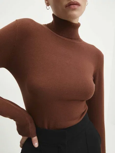 Светр з кашеміром Answear Lab легкий гольф коричневий