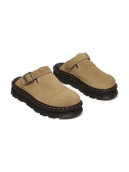 Dr. Martens klapki mules zamszowe ZebZag Mule beżowe