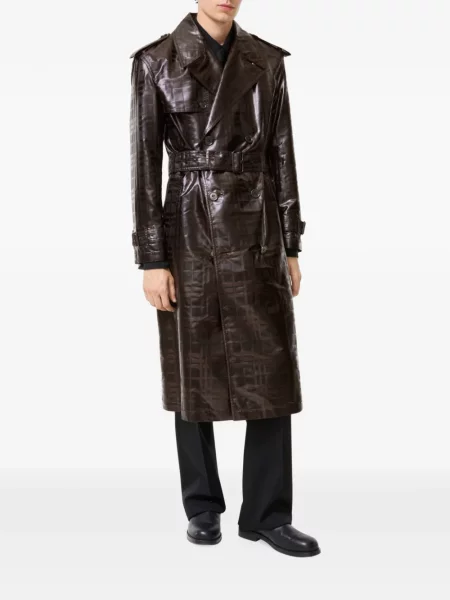 Lung trenci Burberry în carouri maro