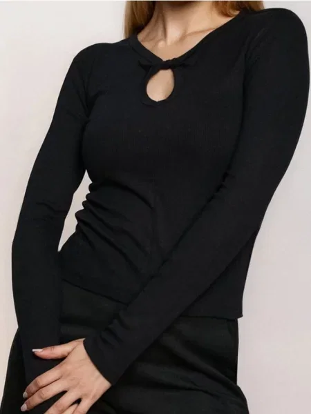 Рифлена блузка чорний