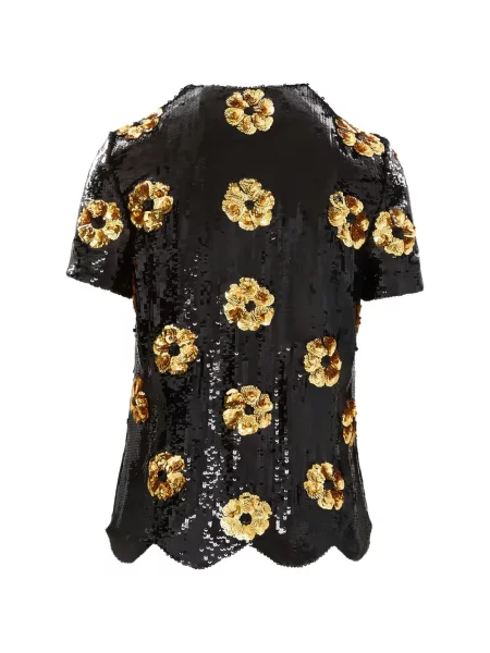 Top Brandon Maxwell cu paiete cu model floral negru