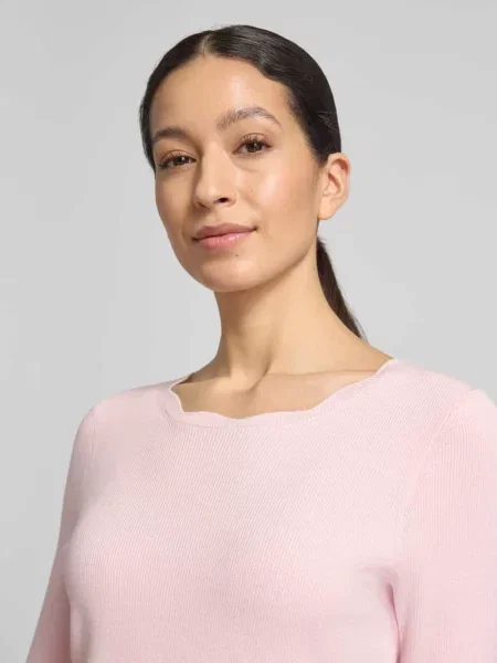 Koszulka dzianinowa z mieszanki z kołnierzykiem z falbanką Christian Berg Woman różowa