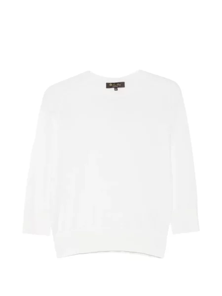 Pulover Loro Piana cu decolteu rotund alb