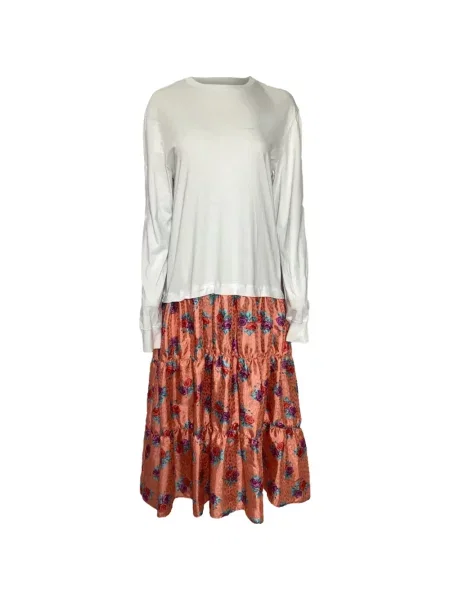 Rochie maxi Msgm cu model floral cu imagine lungă alb