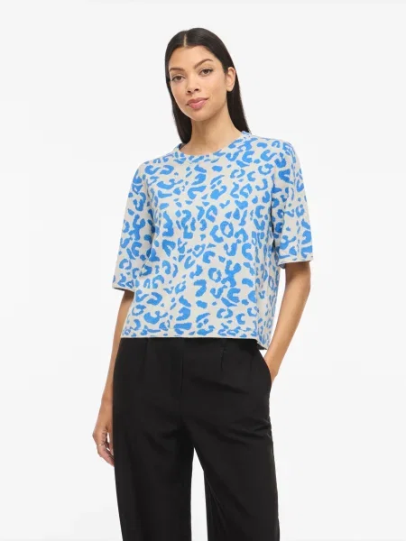 VILA Pulóver VIMAYAS azúr / természetes fehér