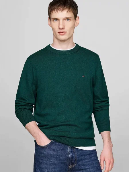 Кашеміровий светр Tommy Hilfiger з круглим вирізом зелений