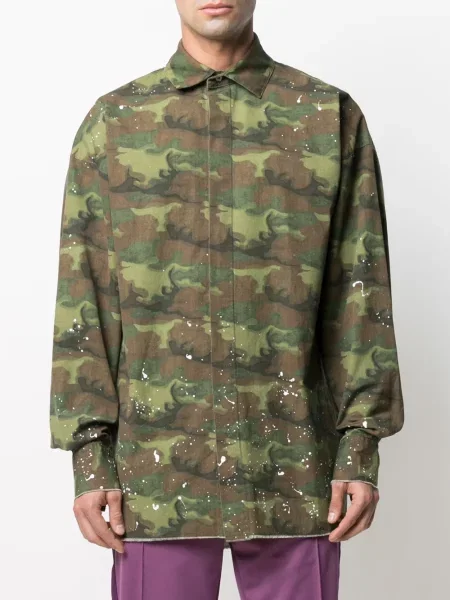 Maskáčová košile Palm Angels s potiskem zelená