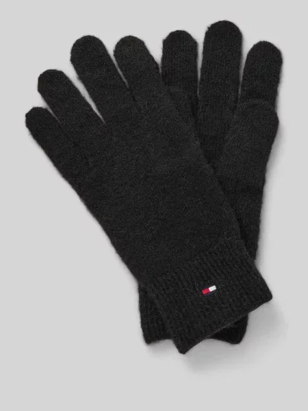Rękawiczki Tommy Hilfiger Flag Fluffy Knit Gloves Black Universal czarne