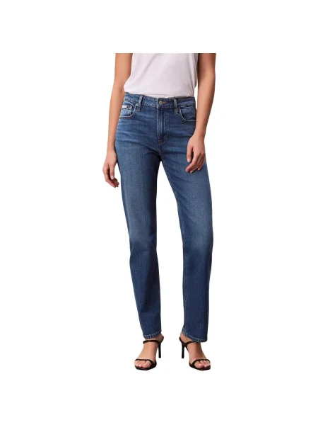 Džínsy s rovným strihom Calvin Klein Jeans s vysokým pásom modrá
