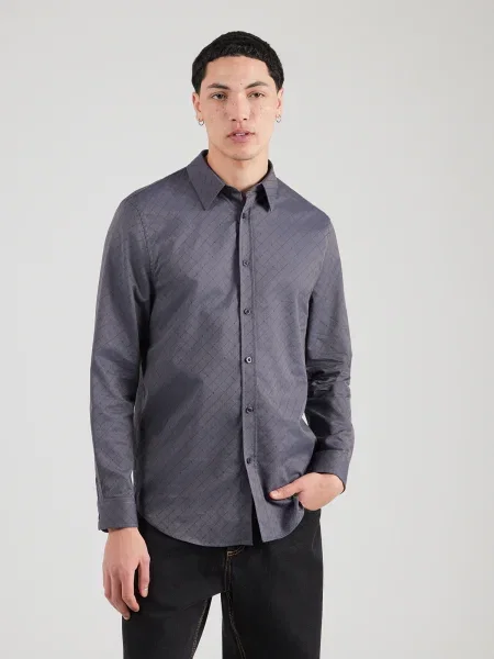 GUESS Cămașă bleumarin / închis gri