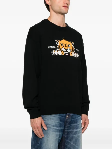Pulover Kenzo cu broderie cu decolteu rotund cu dungi de tigru negru
