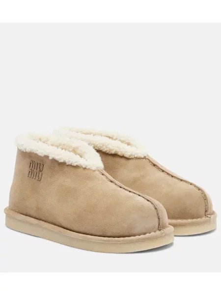 Čevlji do gležnjev Miu Miu iz semiša bež