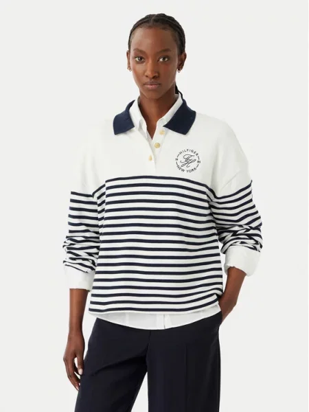 TOMMY HILFIGER Sweater majica mornarsko plava bijela