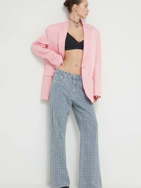 Сако Moschino Jeans с едно копче с изчистен дизайн розово