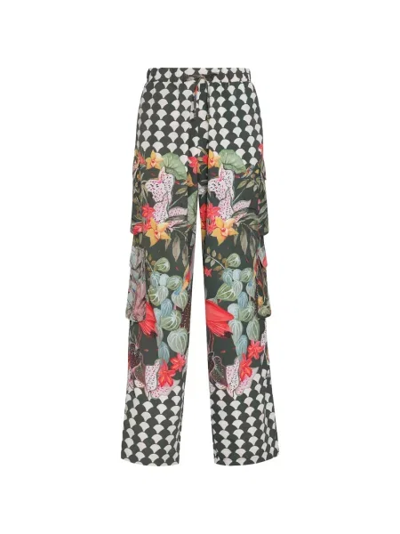 Pantaloni palazzo Amir Slama cu model floral cu imagine verde