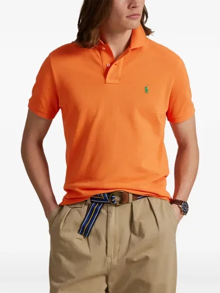 Вълнена поло тениска Polo Ralph Lauren с връзки с принт синьо