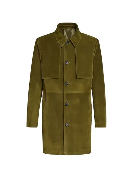 Palton Ferragamo din piele de căprioară verde