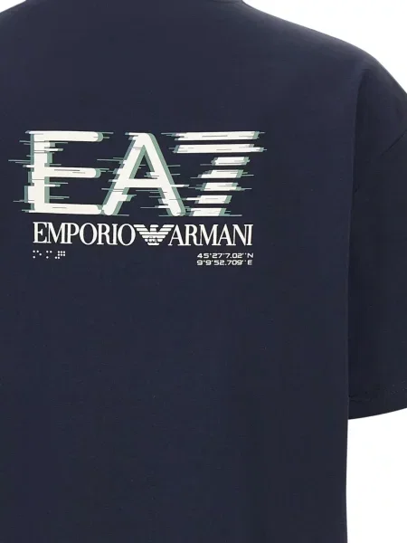Тениска Ea7 Emporio Armani с принт с кръгло деколте синьо